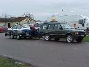 Landrover Discovery and Ford Escort on trailer